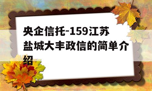 央企信托-159江苏盐城大丰政信的简单介绍