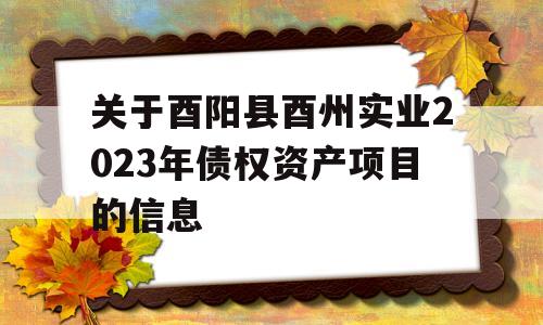 关于酉阳县酉州实业2023年债权资产项目的信息