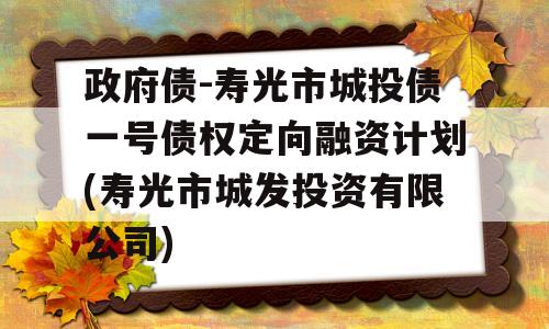 政府债-寿光市城投债一号债权定向融资计划(寿光市城发投资有限公司)