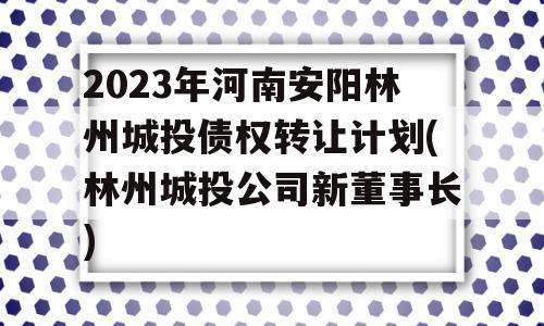 2023年河南安阳林州城投债权转让计划(林州城投公司新董事长)