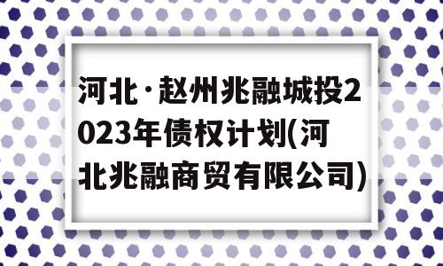 河北·赵州兆融城投2023年债权计划(河北兆融商贸有限公司)