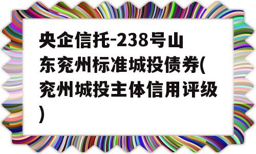 央企信托-238号山东兖州标准城投债券(兖州城投主体信用评级)