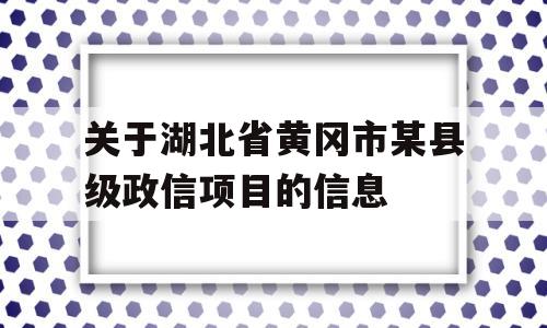 关于湖北省黄冈市某县级政信项目的信息