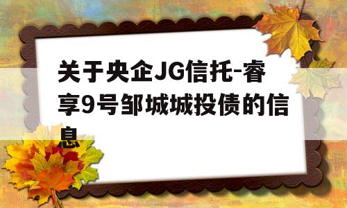 关于央企JG信托-睿享9号邹城城投债的信息