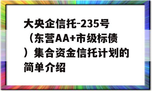 大央企信托-235号（东营AA+市级标债）集合资金信托计划的简单介绍