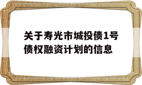 关于寿光市城投债1号债权融资计划的信息