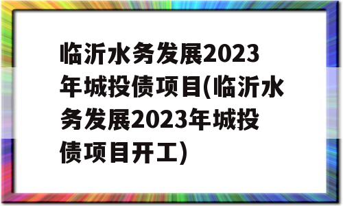 临沂水务发展2023年城投债项目(临沂水务发展2023年城投债项目开工)