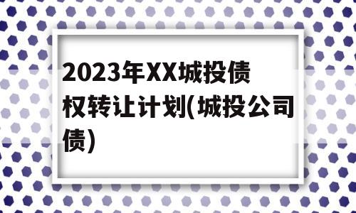 2023年XX城投债权转让计划(城投公司债)