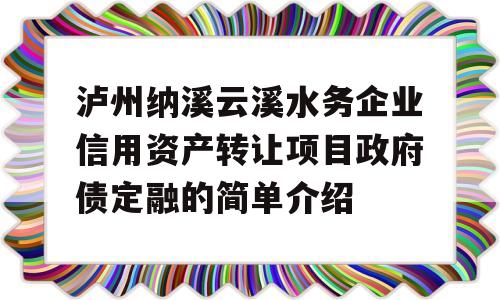 泸州纳溪云溪水务企业信用资产转让项目政府债定融的简单介绍