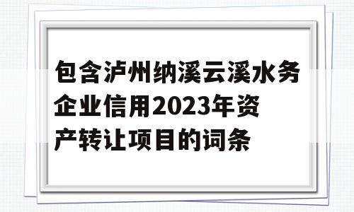 包含泸州纳溪云溪水务企业信用2023年资产转让项目的词条