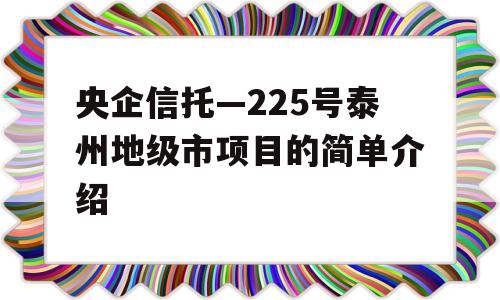 央企信托—225号泰州地级市项目的简单介绍