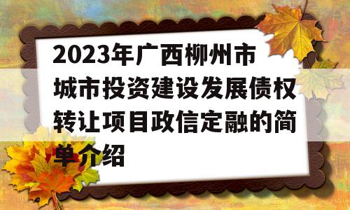 2023年广西柳州市城市投资建设发展债权转让项目政信定融的简单介绍