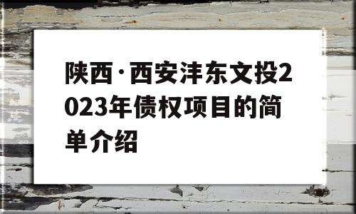 陕西·西安沣东文投2023年债权项目的简单介绍