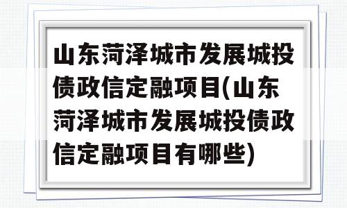 山东菏泽城市发展城投债政信定融项目(山东菏泽城市发展城投债政信定融项目有哪些)