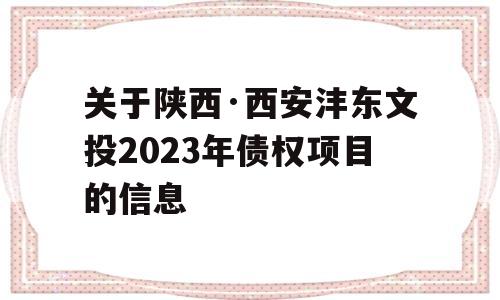 关于陕西·西安沣东文投2023年债权项目的信息