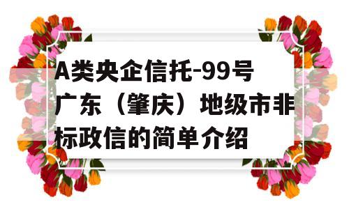 A类央企信托-99号广东（肇庆）地级市非标政信的简单介绍