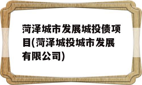 菏泽城市发展城投债项目(菏泽城投城市发展有限公司)