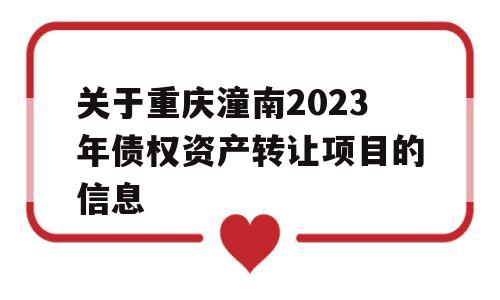 关于重庆潼南2023年债权资产转让项目的信息