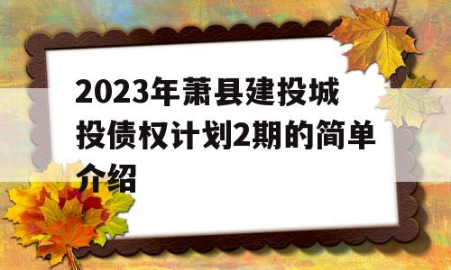 2023年萧县建投城投债权计划2期的简单介绍