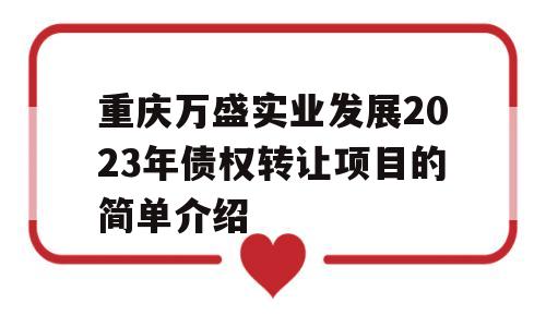 重庆万盛实业发展2023年债权转让项目的简单介绍