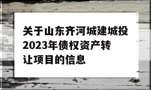 关于山东齐河城建城投2023年债权资产转让项目的信息