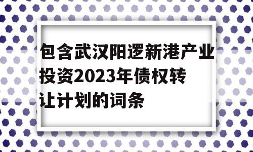 包含武汉阳逻新港产业投资2023年债权转让计划的词条