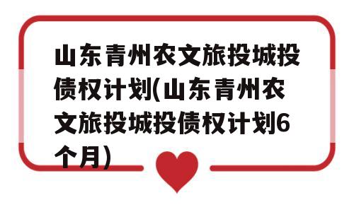 山东青州农文旅投城投债权计划(山东青州农文旅投城投债权计划6个月)