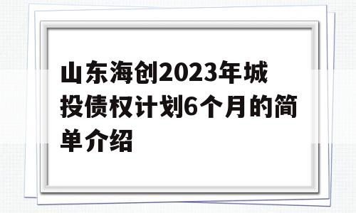 山东海创2023年城投债权计划6个月的简单介绍