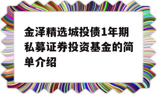 金泽精选城投债1年期私募证券投资基金的简单介绍