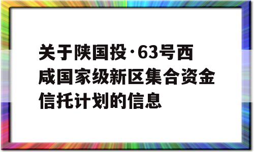 关于陕国投·63号西咸国家级新区集合资金信托计划的信息