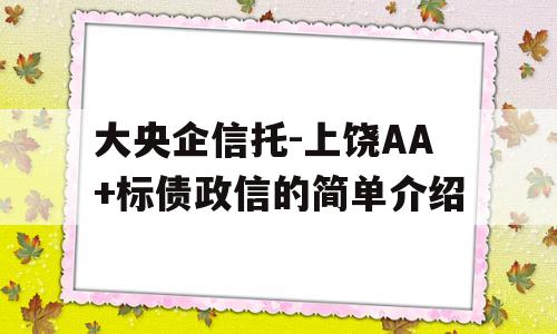 大央企信托-上饶AA+标债政信的简单介绍