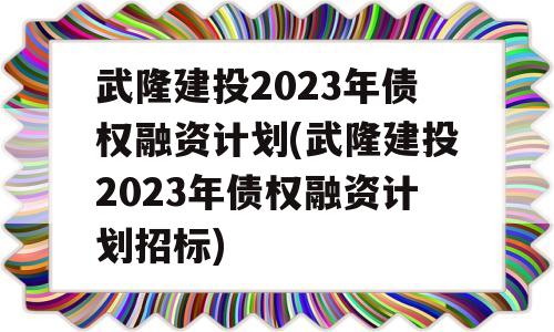 武隆建投2023年债权融资计划(武隆建投2023年债权融资计划招标)