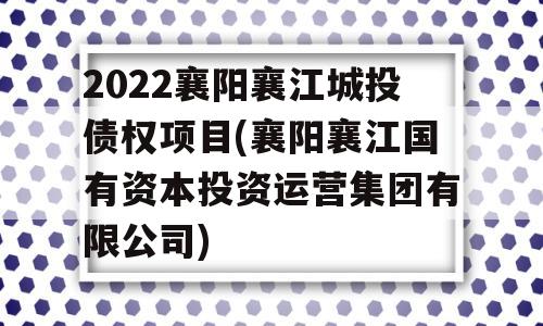 2022襄阳襄江城投债权项目(襄阳襄江国有资本投资运营集团有限公司)