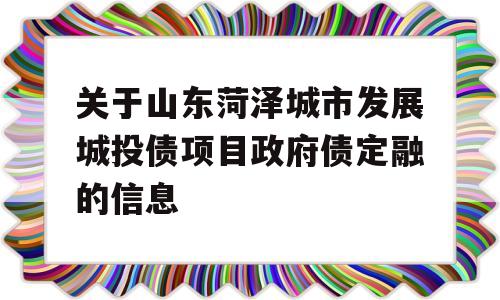 关于山东菏泽城市发展城投债项目政府债定融的信息