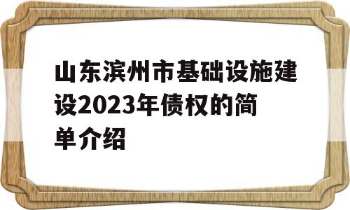 山东滨州市基础设施建设2023年债权的简单介绍