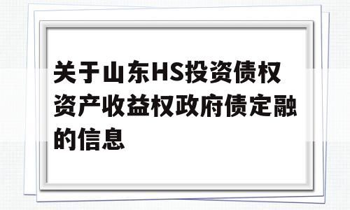 关于山东HS投资债权资产收益权政府债定融的信息