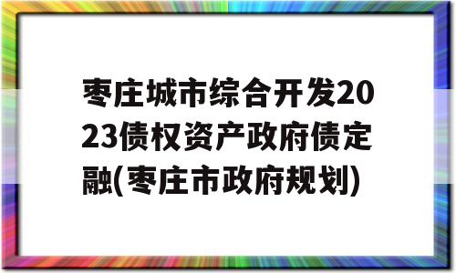 枣庄城市综合开发2023债权资产政府债定融(枣庄市政府规划)