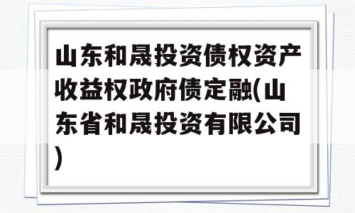 山东和晟投资债权资产收益权政府债定融(山东省和晟投资有限公司)