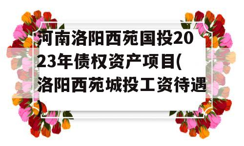 河南洛阳西苑国投2023年债权资产项目(洛阳西苑城投工资待遇)