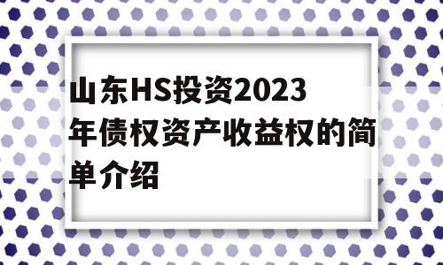 山东HS投资2023年债权资产收益权的简单介绍