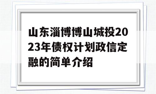 山东淄博博山城投2023年债权计划政信定融的简单介绍