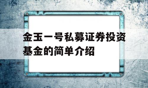 金玉一号私募证券投资基金的简单介绍