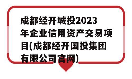 成都经开城投2023年企业信用资产交易项目(成都经开国投集团有限公司官网)