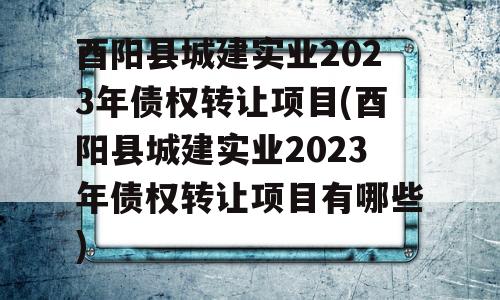 酉阳县城建实业2023年债权转让项目(酉阳县城建实业2023年债权转让项目有哪些)