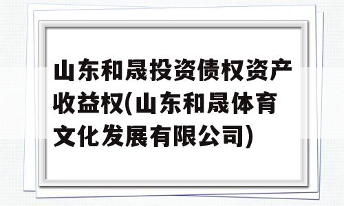 山东和晟投资债权资产收益权(山东和晟体育文化发展有限公司)