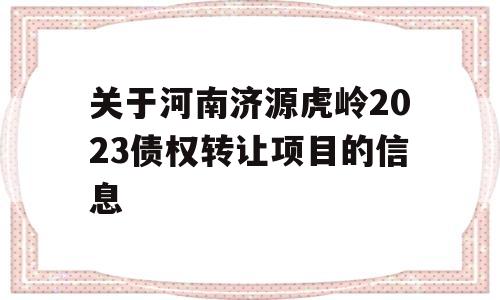 关于河南济源虎岭2023债权转让项目的信息