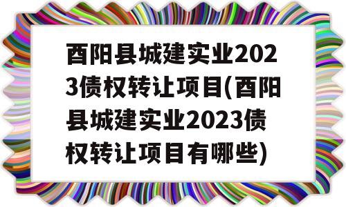 酉阳县城建实业2023债权转让项目(酉阳县城建实业2023债权转让项目有哪些)