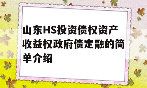 山东HS投资债权资产收益权政府债定融的简单介绍