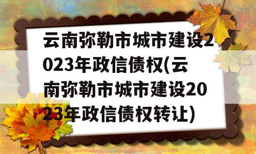 云南弥勒市城市建设2023年政信债权(云南弥勒市城市建设2023年政信债权转让)