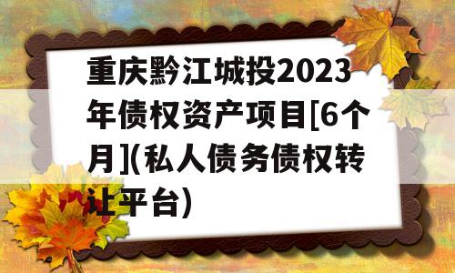 重庆黔江城投2023年债权资产项目[6个月](私人债务债权转让平台)